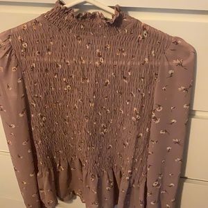 cute pink floral turtle neck blouse